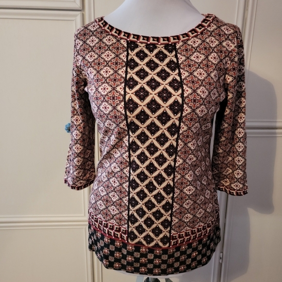 Max Edition Tops - Max Edition Brown & Tan Patterned Top